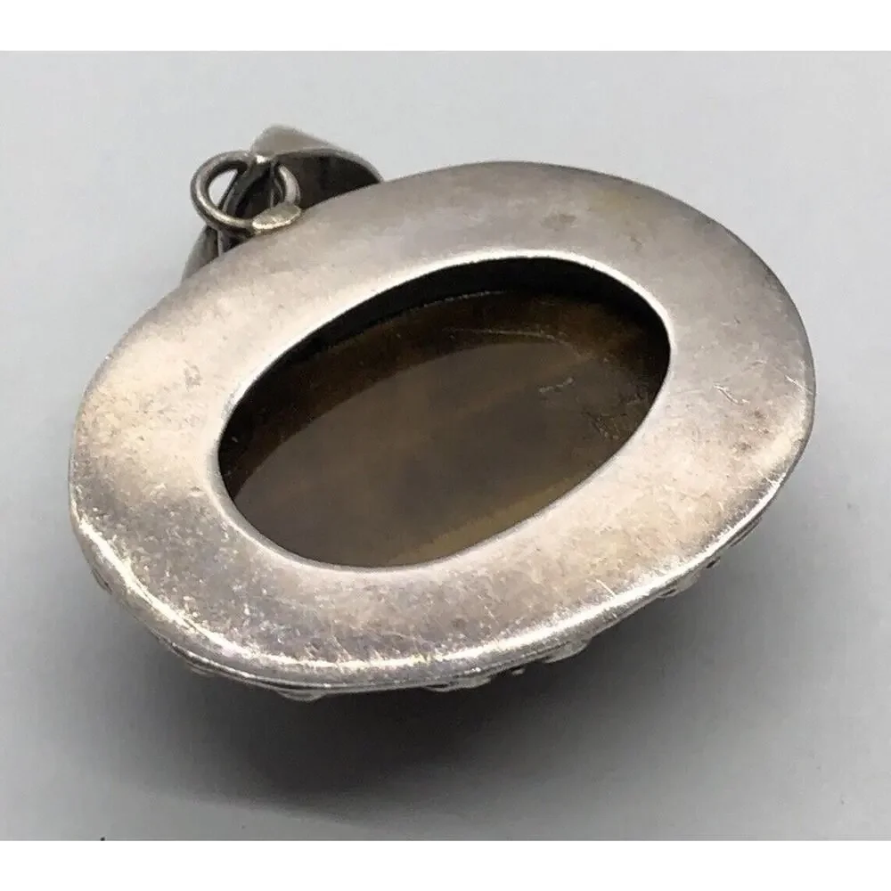 Vintage Sterling Silver Necklace 925 Pendant Tigers Eye Brown Stone